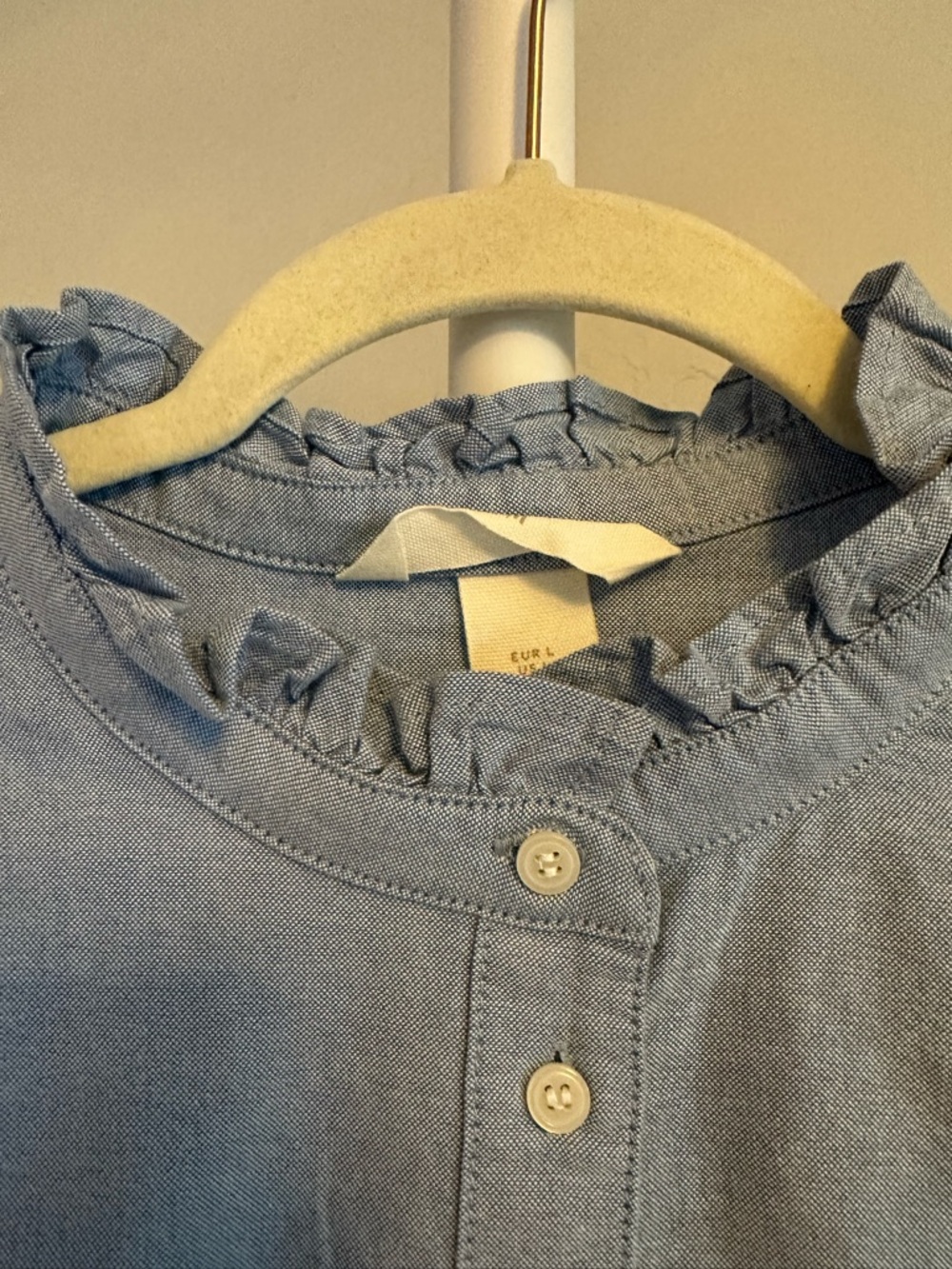 H&M Light Blue Ruffle Collar Button-Front Shirt - Picture 2 of 6